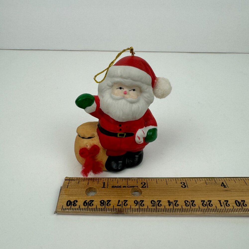 Vtg Small Ceramic Porcelain Santa Clause‎ Christmas Bell Gifts Candy Cane Jolly